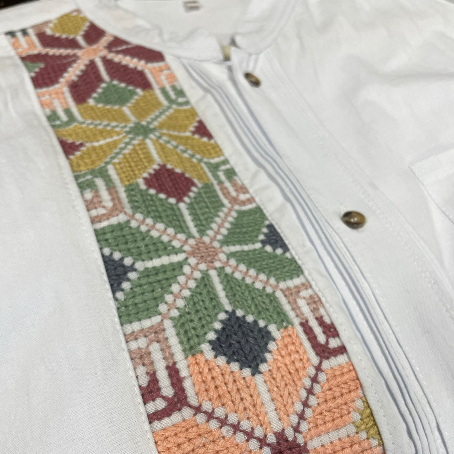 Men's Guayabera Shirt Long Sleeve Cross-Stitch