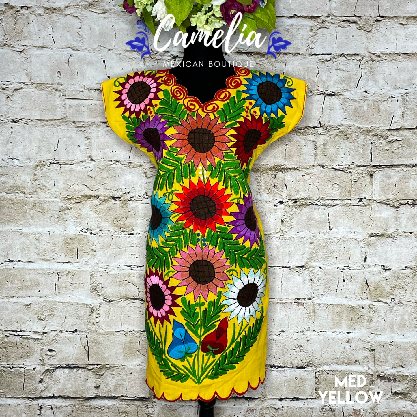 Mexican Huipil Dress Sunflowers