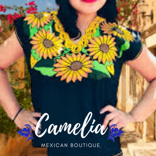 Sunflower Embroidered Mexican Blouse