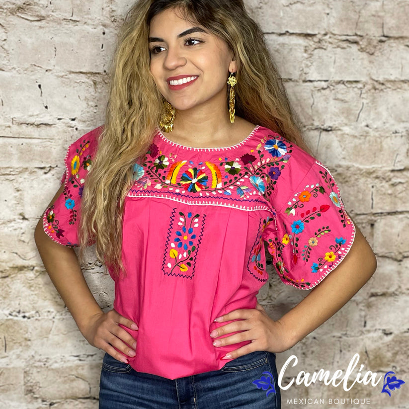 Puebla Mexican Blouse - Layered Sleeve – Camelia Mexican Boutique