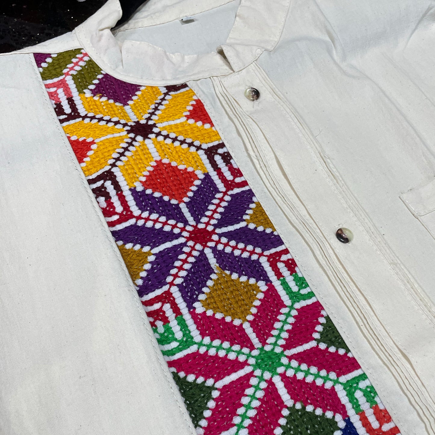 Men's Guayabera Shirt Long Sleeve Cross-Stitch