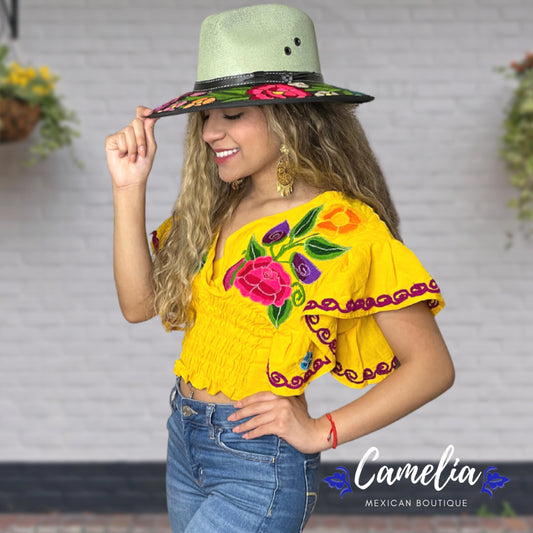 Butterfly Sleeve Mexican Crop Top Zinnia - V-Neck
