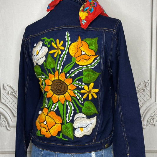 Mexican Embroidered Denim Jacket - Sunflowers
