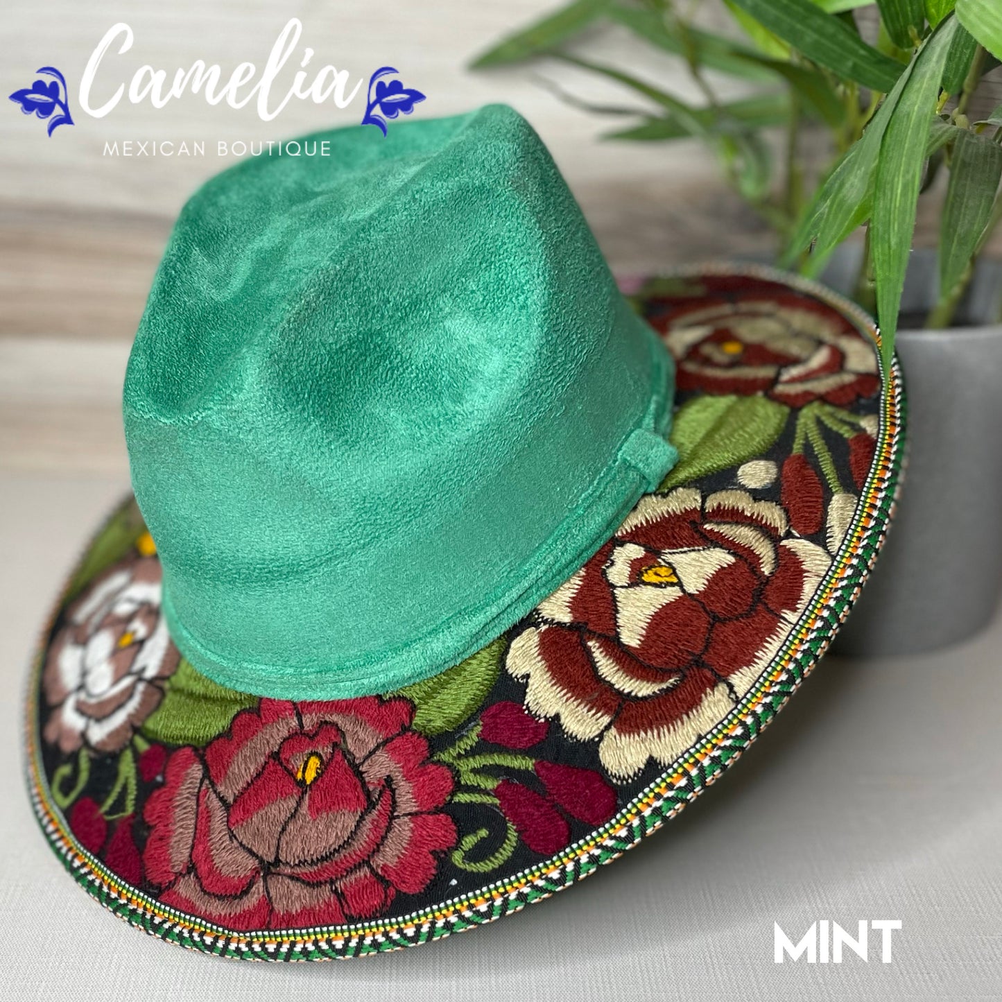 Mexican Embroidered Suede Hat Zinnia