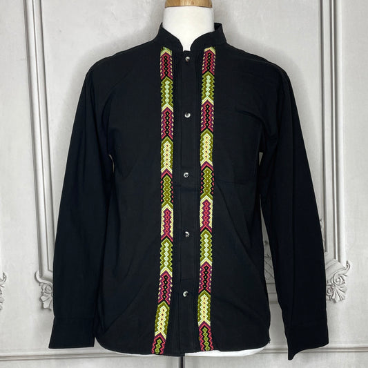 Men's Guayabera Shirt Long Sleeve Cross-Stitch Southwest