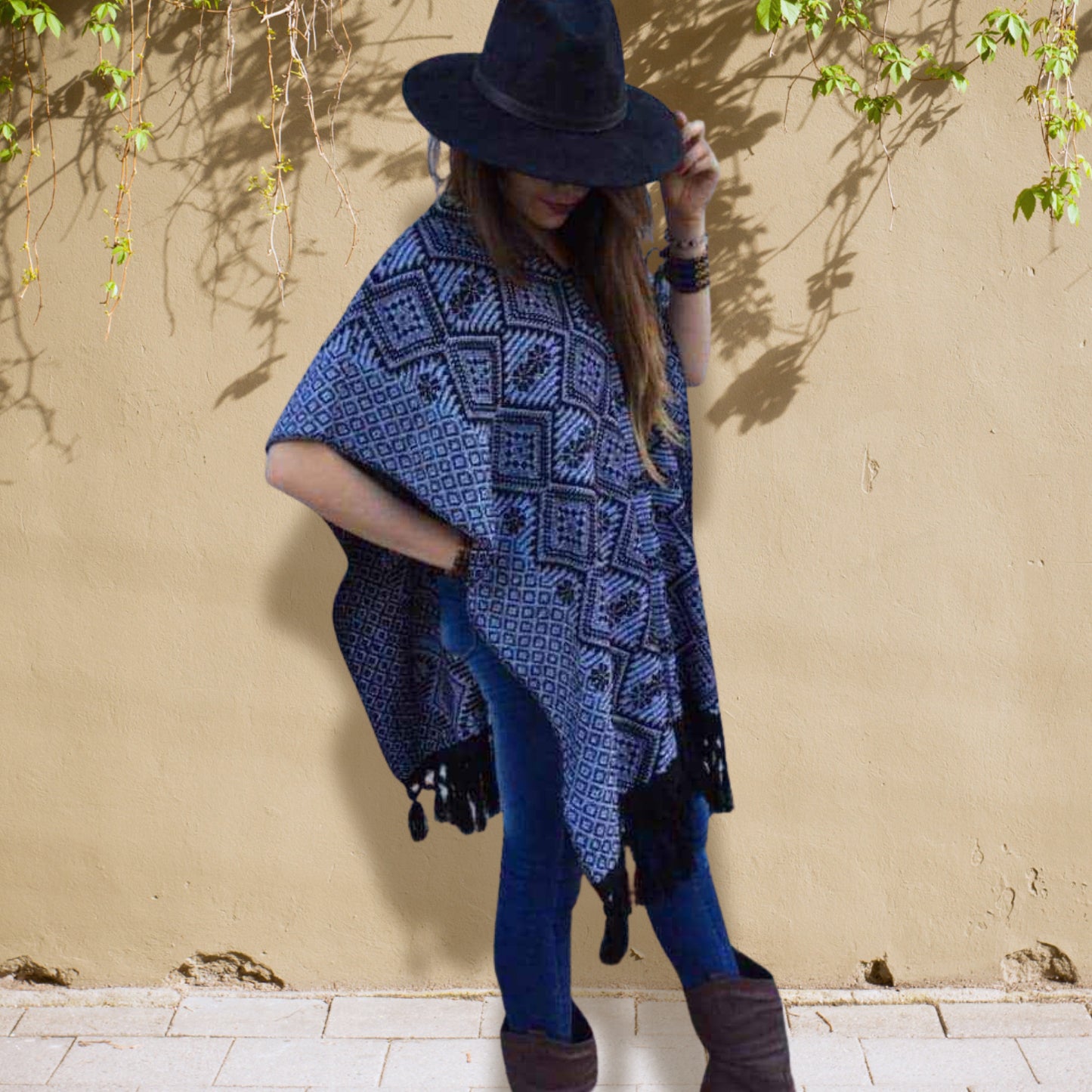 Mexican Poncho with Fringe