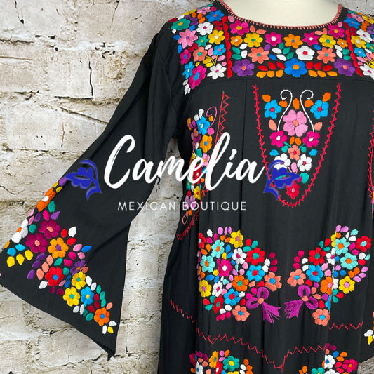 Puebla Maxi Mexican Dress Bell Sleeve