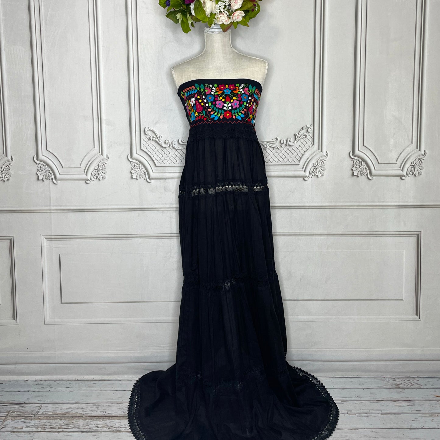 Puebla Mexican Dress Strapless - Maxi Lace