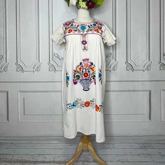 Mexican Colorful Embroidered Dress. Size S 3X. Beautiful Traditional Dress.  Womens Mexican Dress. 