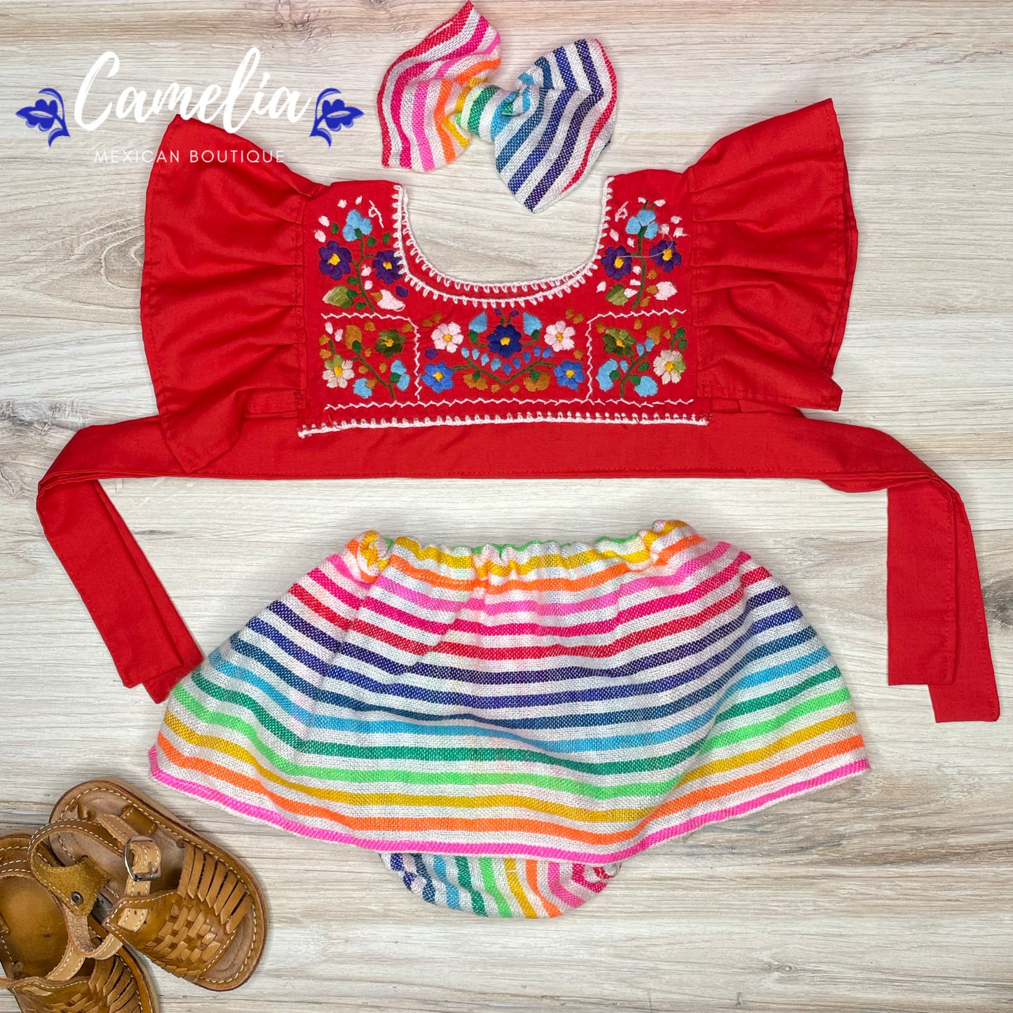 Cambaya Mexican Baby Crop Top and Skirted Bummie Set - Side Ties