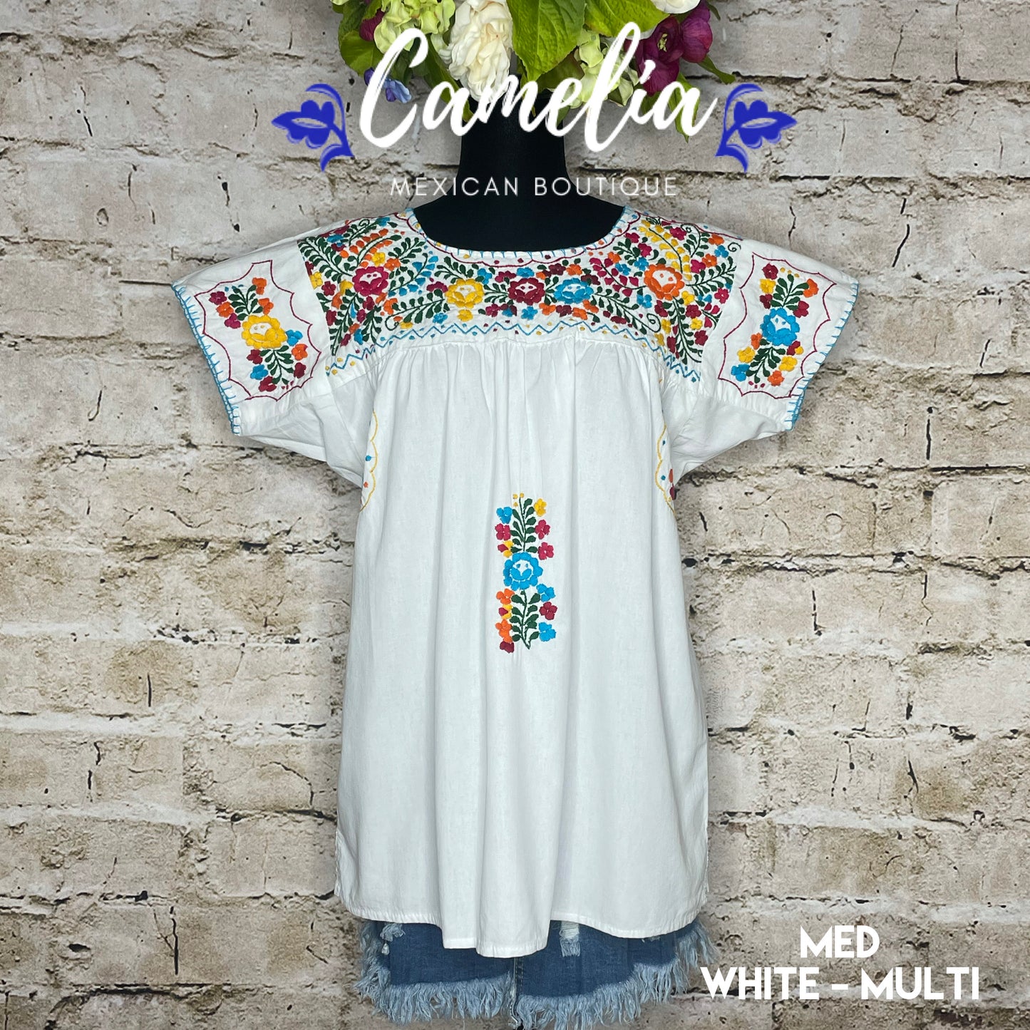 San Antonino Mexican Blouse - Short Sleeve Cotton Embroidery