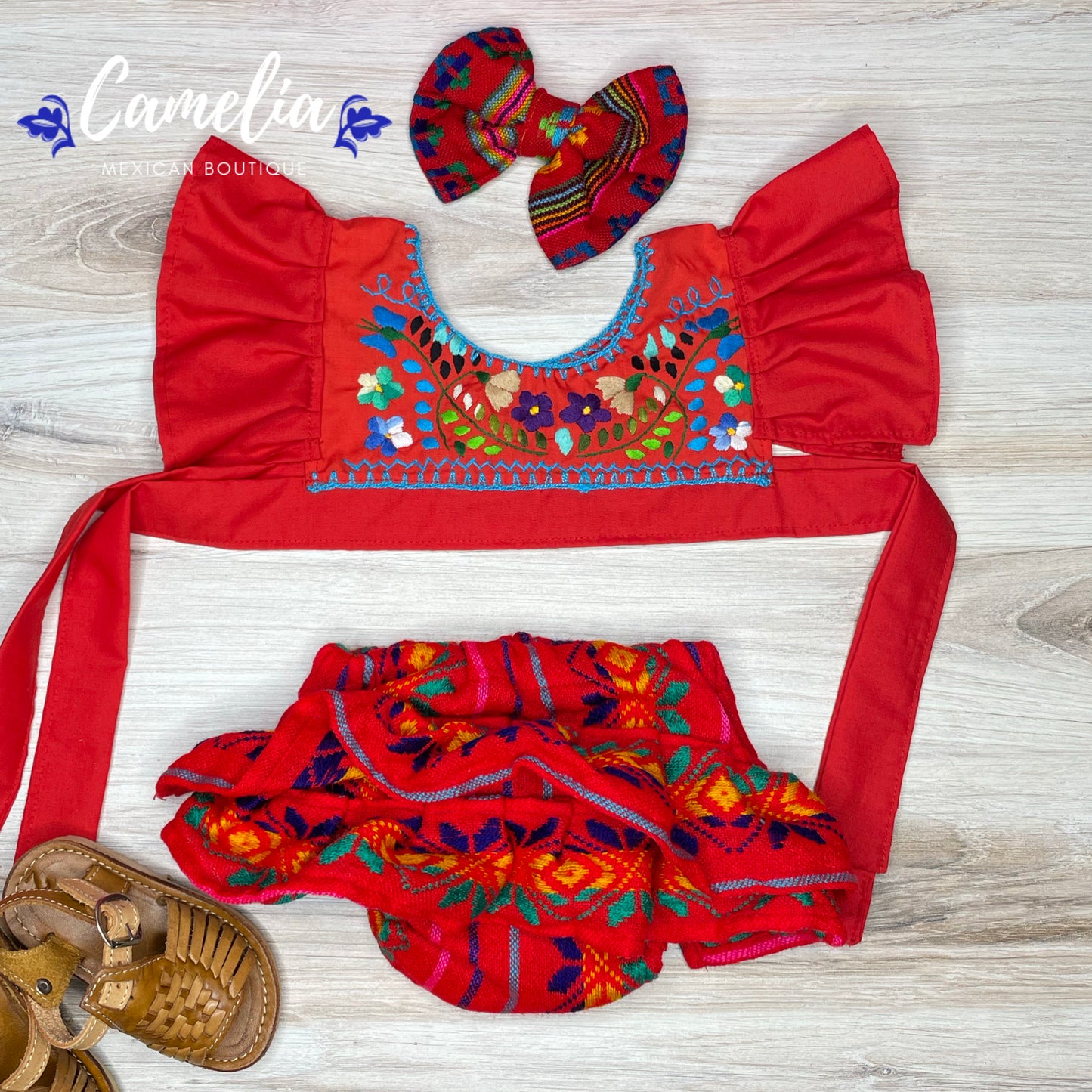 Cambaya Mexican Baby Crop Top and Bloomers Set - Side Ties