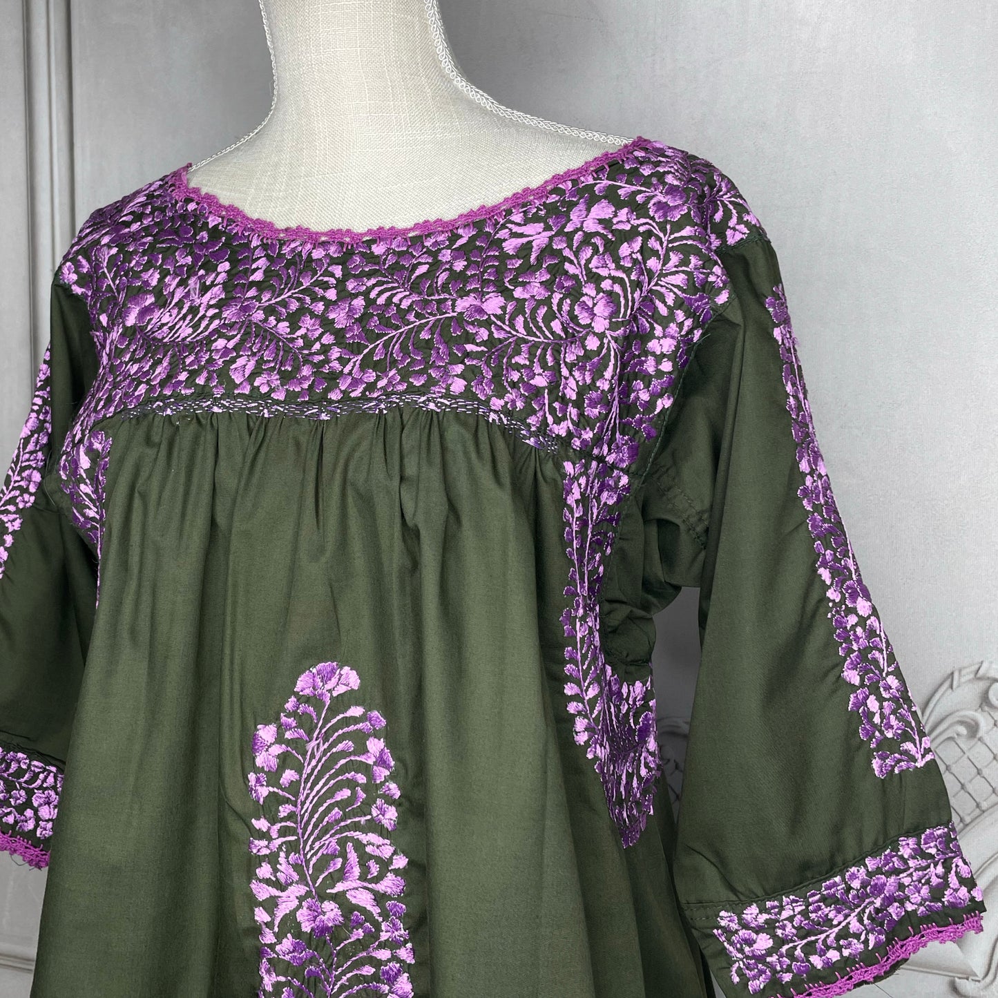 San Antonino Gala Mexican Blouse - 3/4 Sleeve Silk