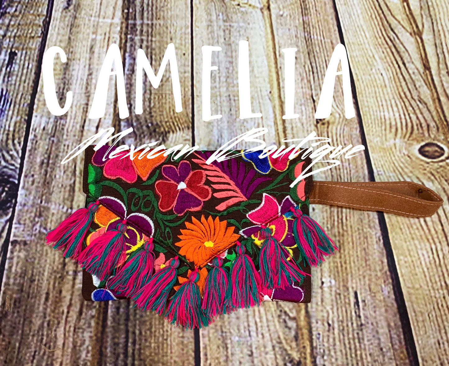 Mexican Embroidered Clutch Wristlet Zinnia