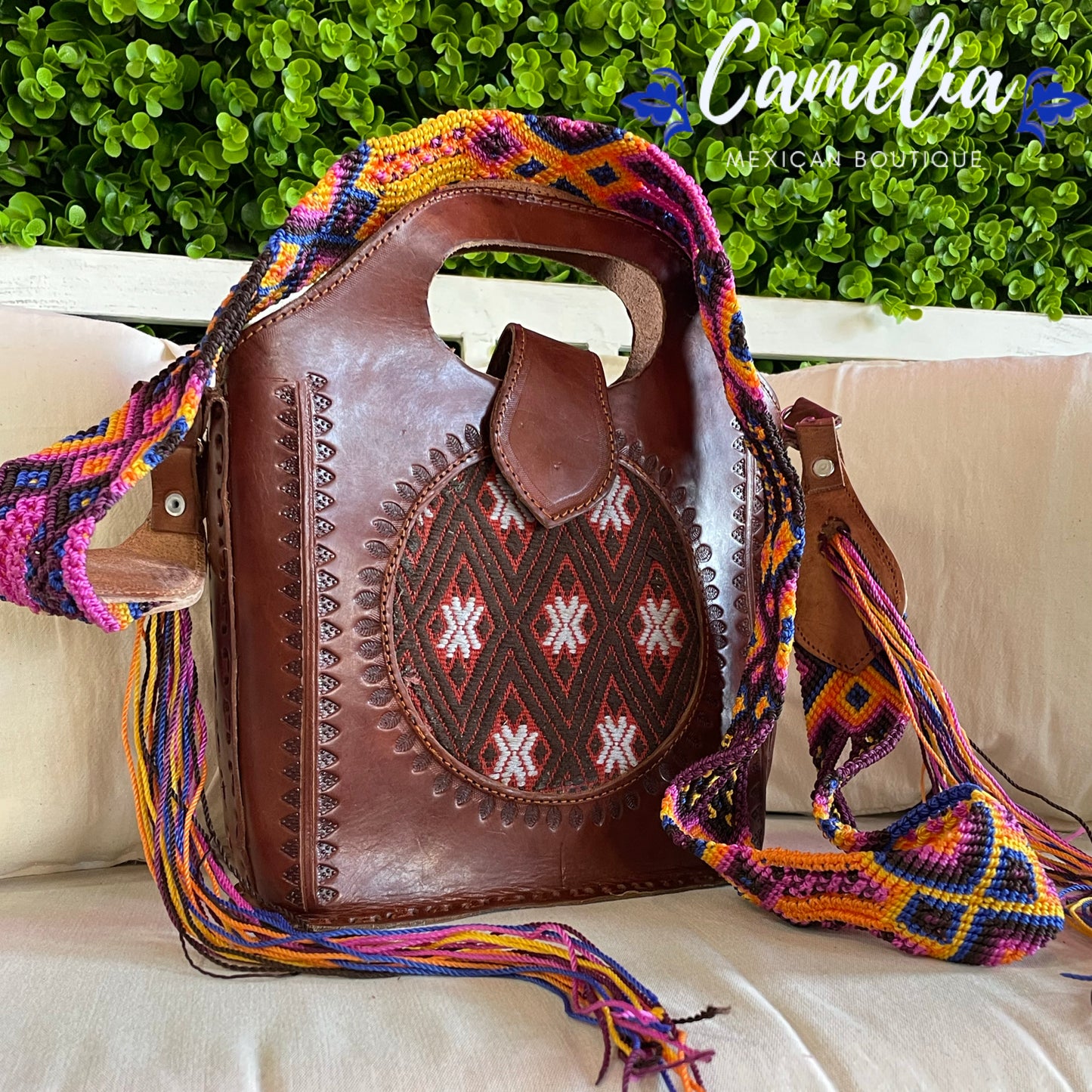 Mexican Leather Crossbody Bag - Hand Tooled SAN ANDRES
