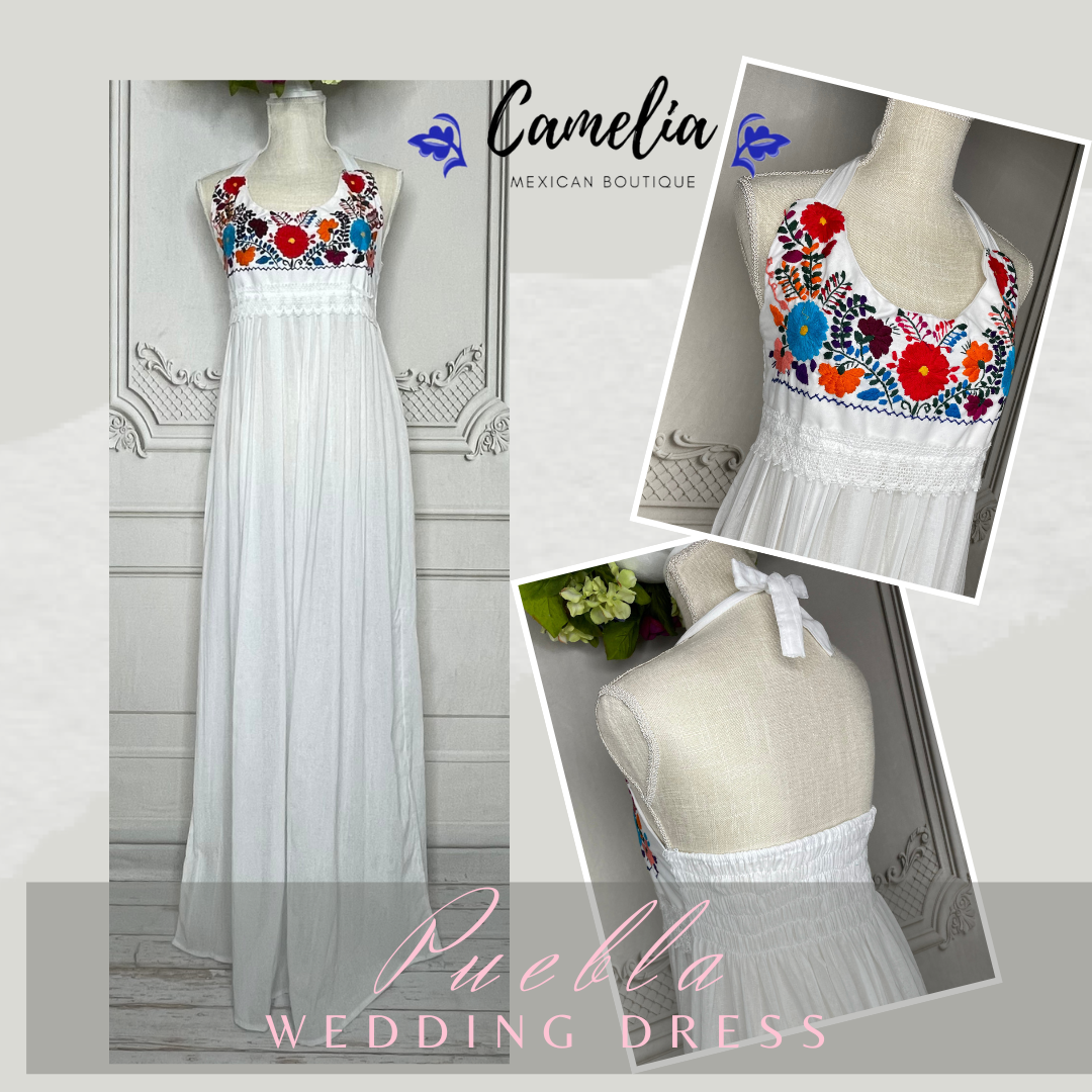 Puebla Mexican Wedding Dress - Halter Gauze