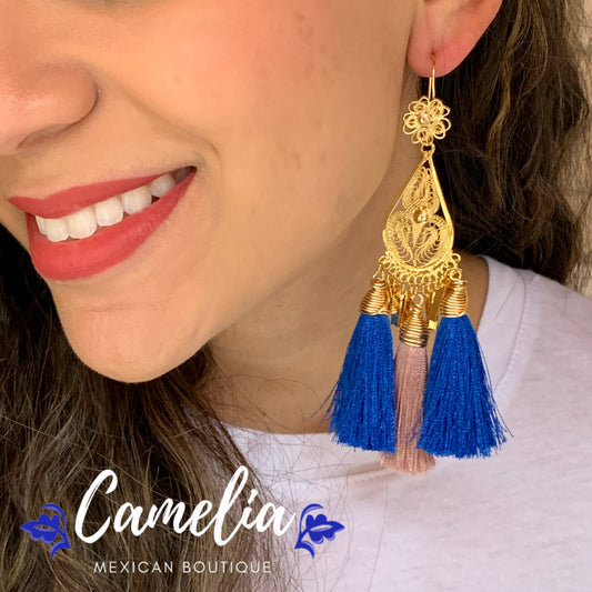 Boucles d'oreilles à pampilles en filigrane d'Oaxaca - Bleu Mauve 