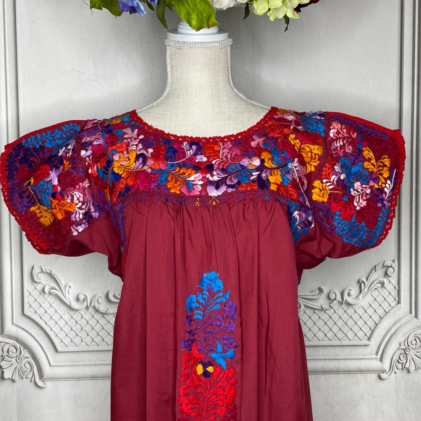 San Antonino Gala Mexican Dress - Long Cotton Embroidery