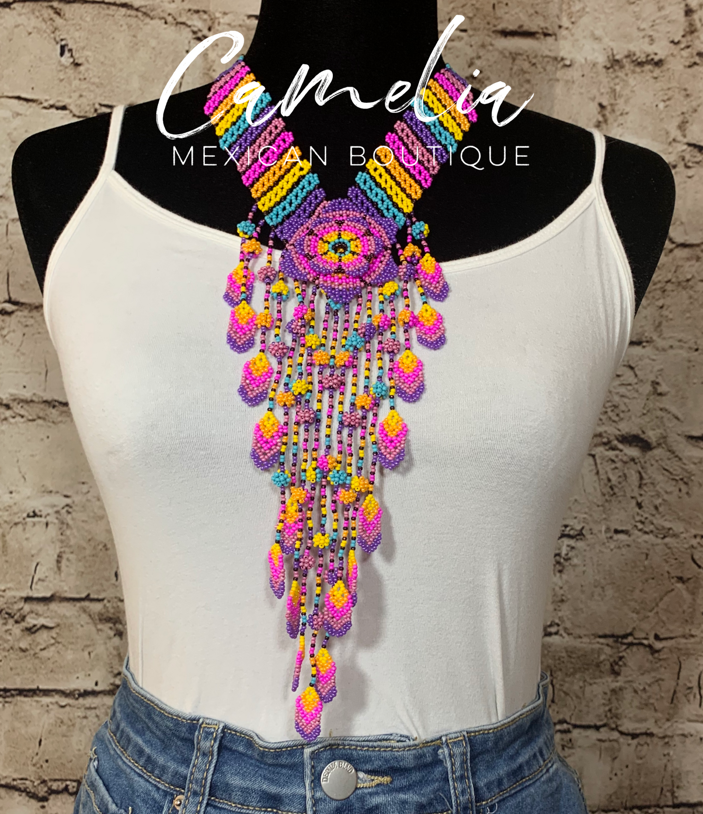 Huichol Mexican Beaded Necklace Set - Flower