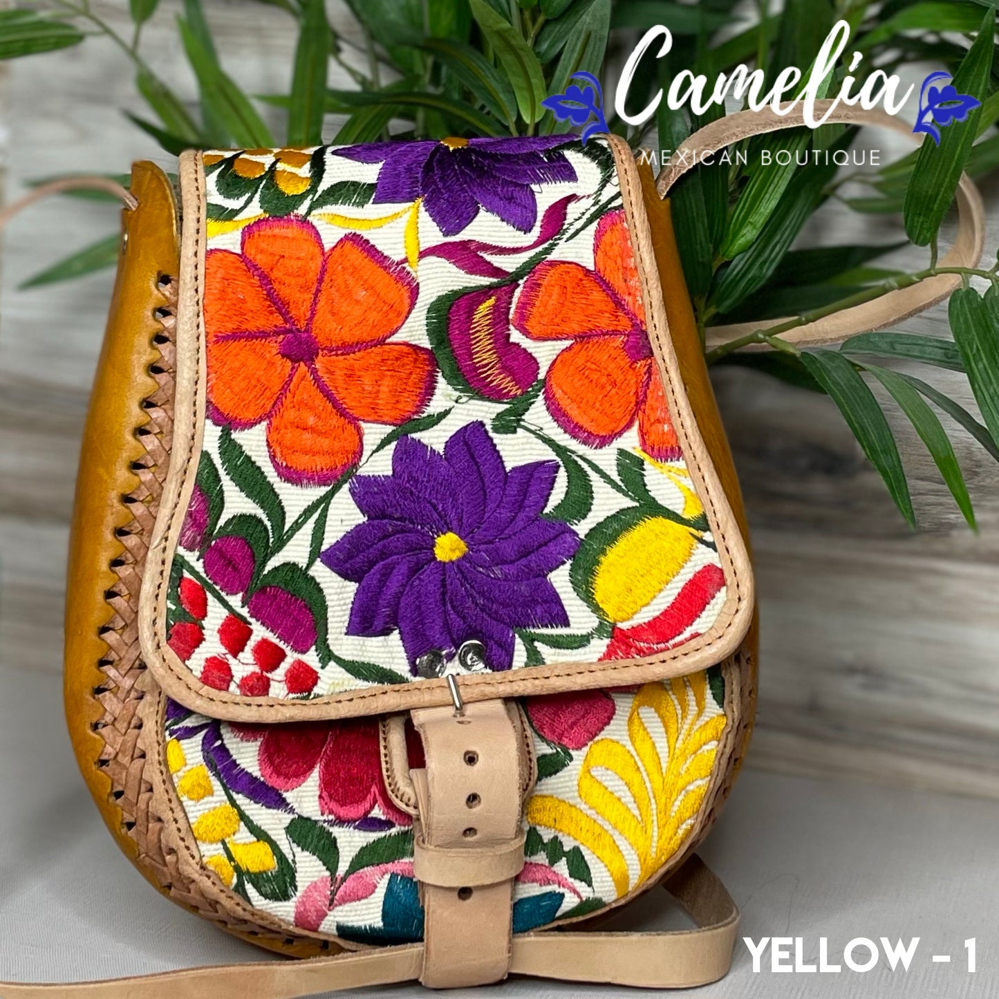 Mexican Leather Crossbody Saddle Bag - Embroidered
