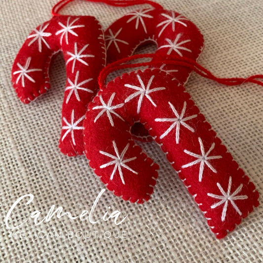 Mexican Felt Ornament Christmas Candy Cane Small