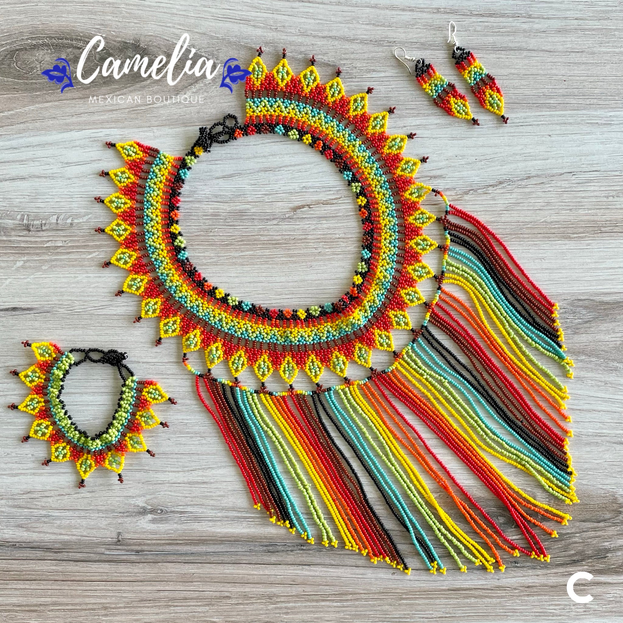 Flor Campanita Huichol Necklace & Earrings Set – GlamlindoArtesania