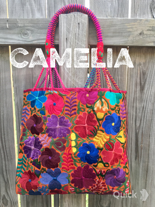 Hand Embroidered Mexican Tote Zinnia