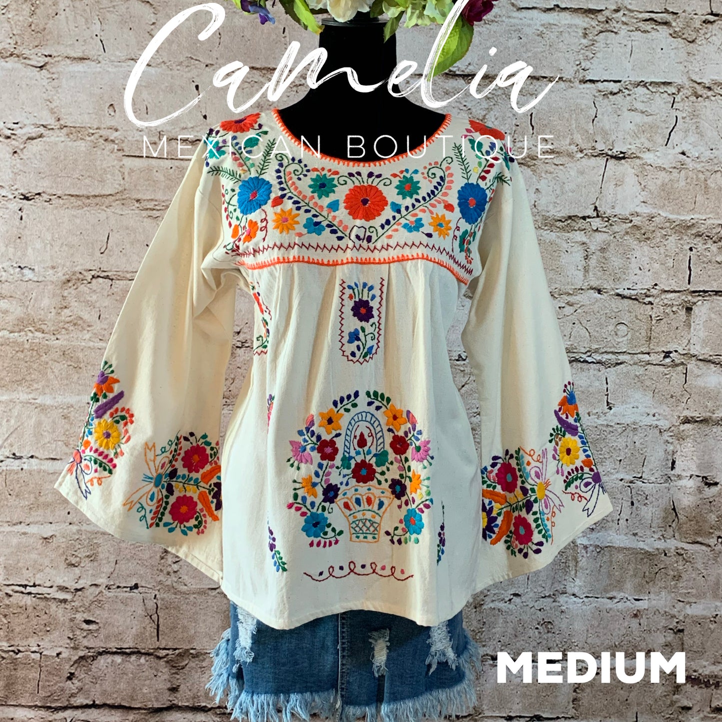 Puebla Mexican Blouse Bell Sleeve