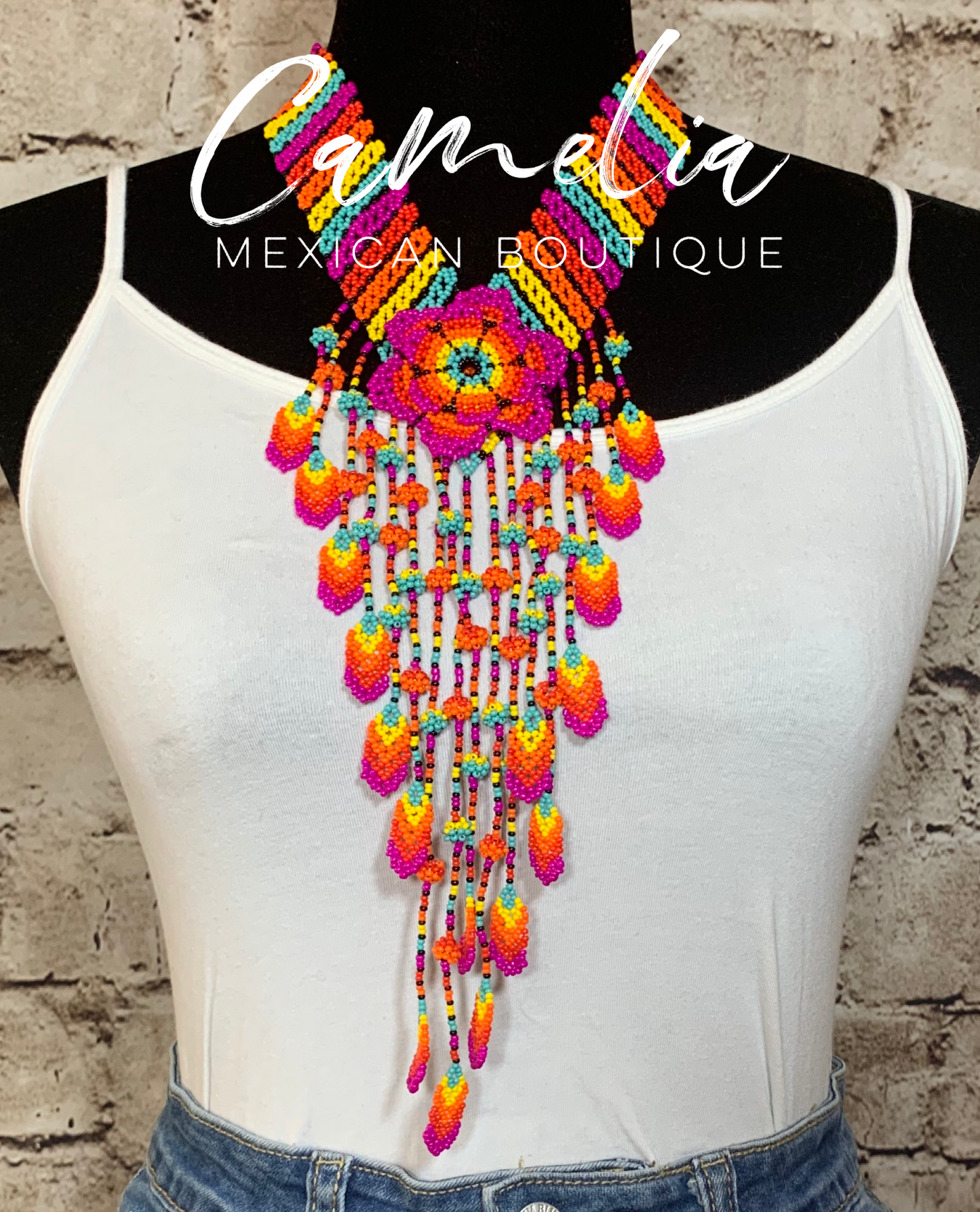 Huichol Mexican Beaded Necklace Set - Flower