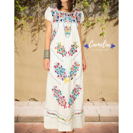 Mexican Dress Puebla Short Mini Summer Dress | For Women Sizes S-XL | Multi  Color Hand Embroidery
