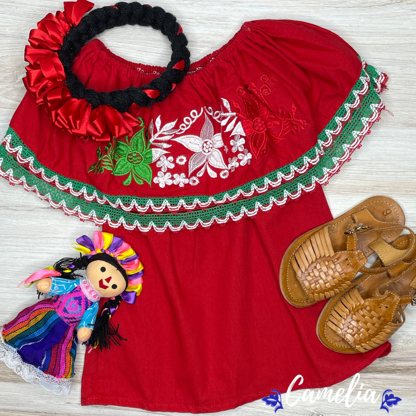 Blouse tricolore à épaules dénudées pour filles VIVA MEXICO