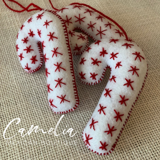 Mexican Felt Ornament Christmas Candy Cane Large
