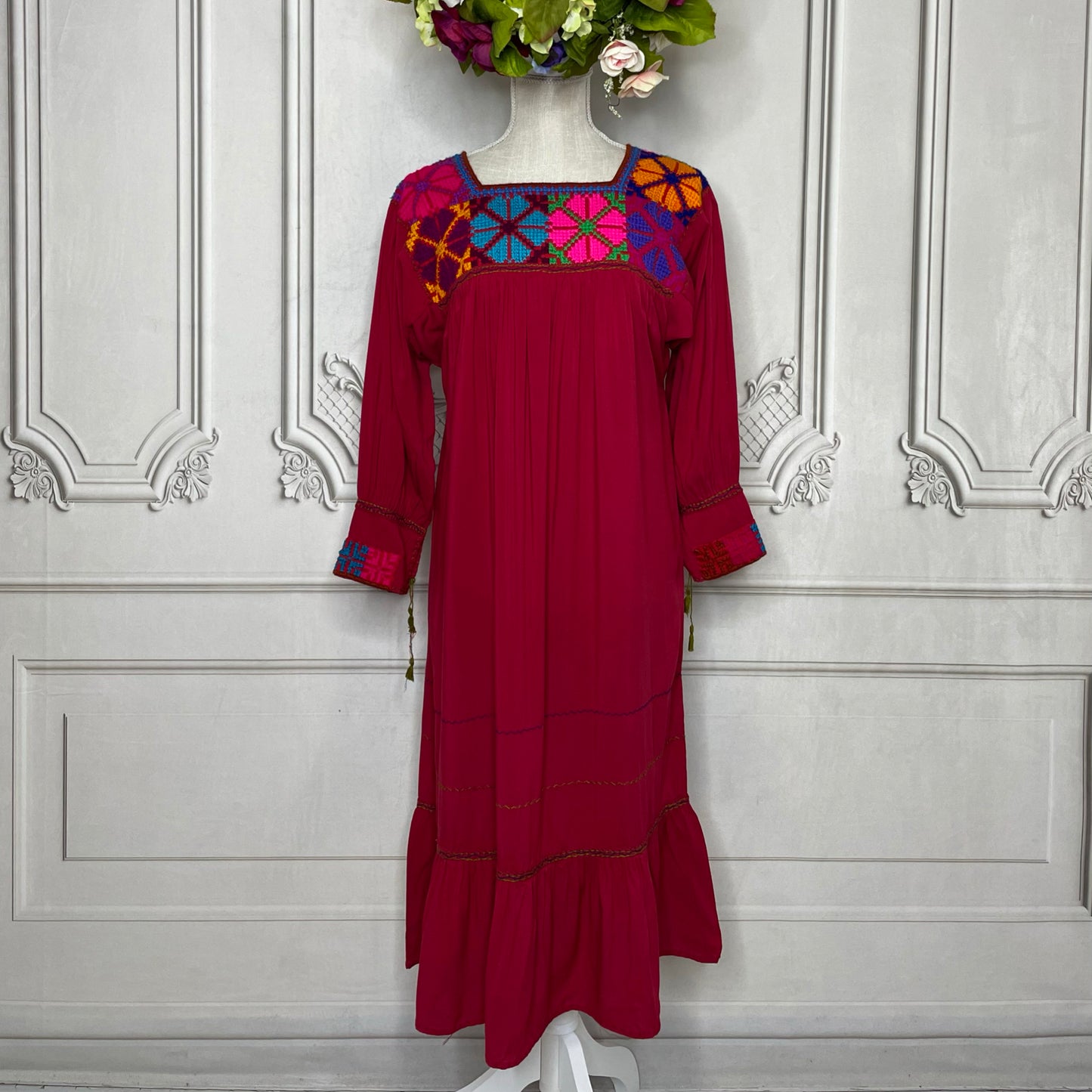 Cross Stitch 3/4 Sleeve Midi Dress