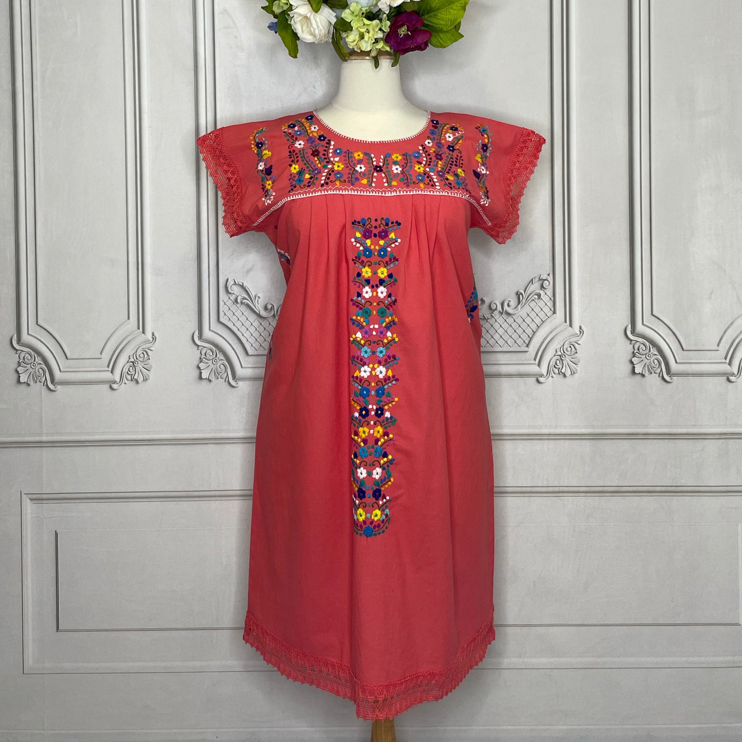 Laced Trim Mexican Dress - Puebla