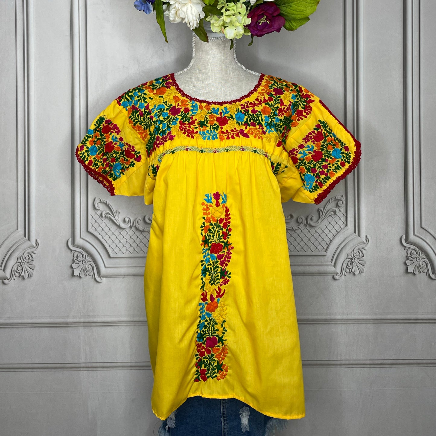 San Antonino Gala Mexican Blouse Short Sleeve - Cotton Embroidery