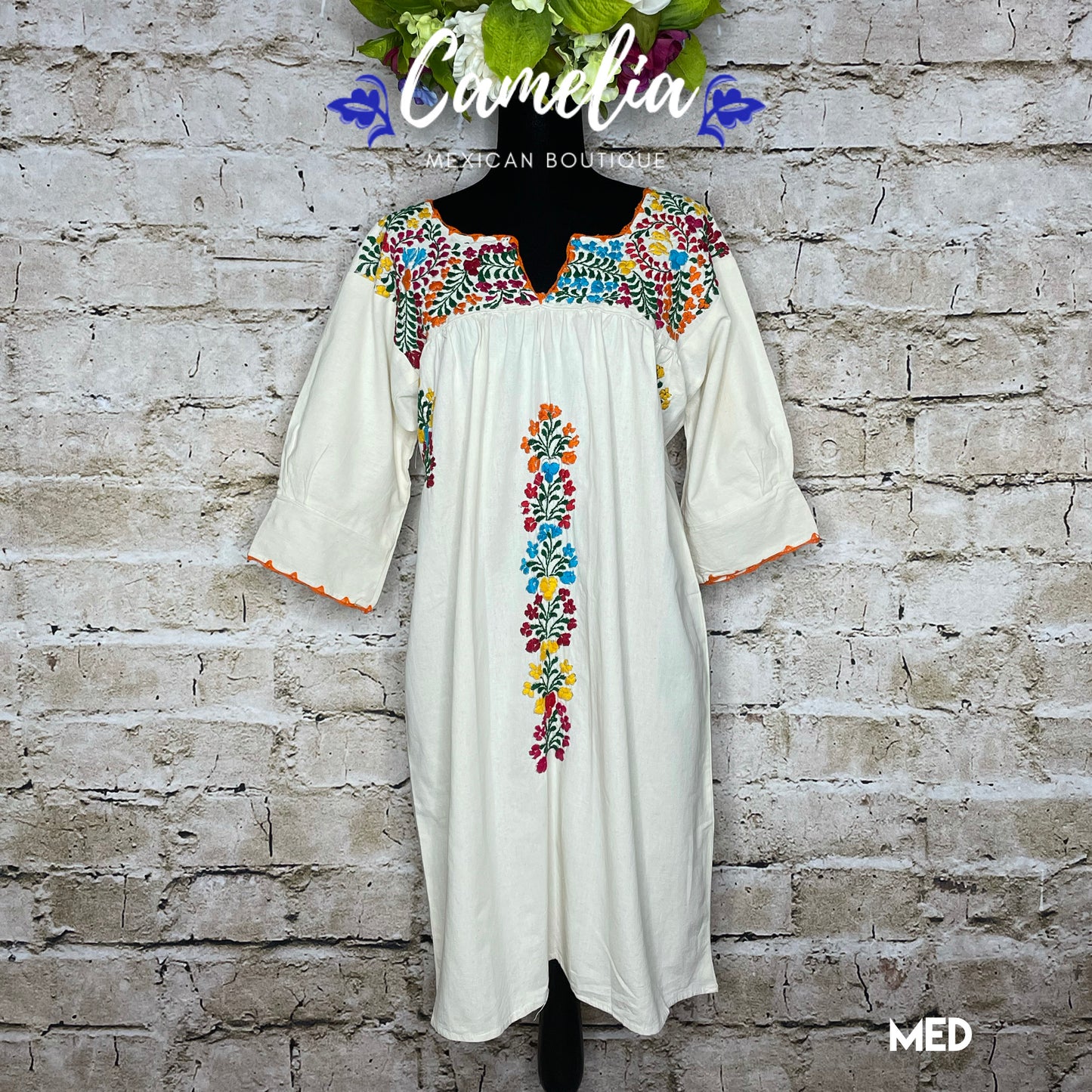 San Antonio Mexican Dress V-Neck 3/4 Sleeve – Camelia Mexican Boutique