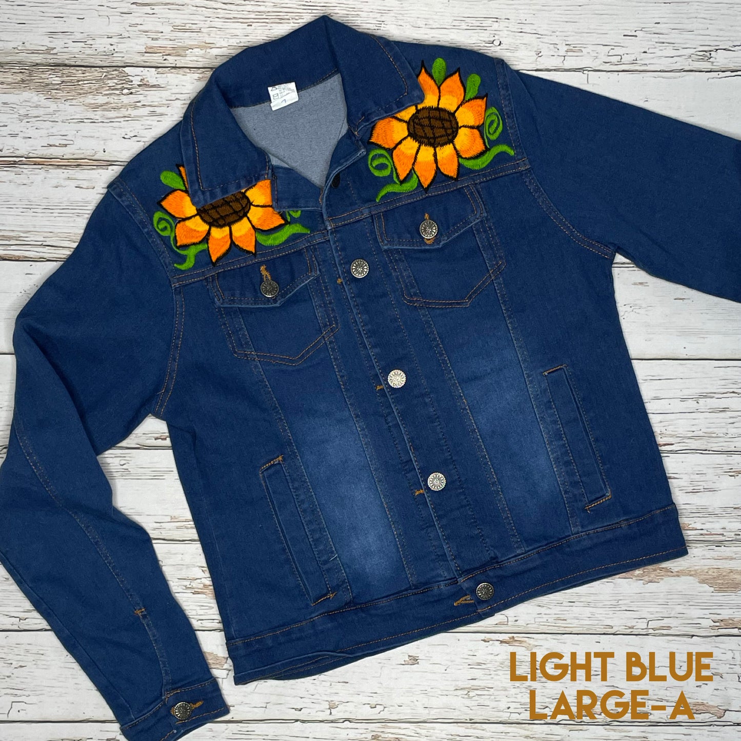 Mexican Embroidered Denim Jacket - Sunflowers