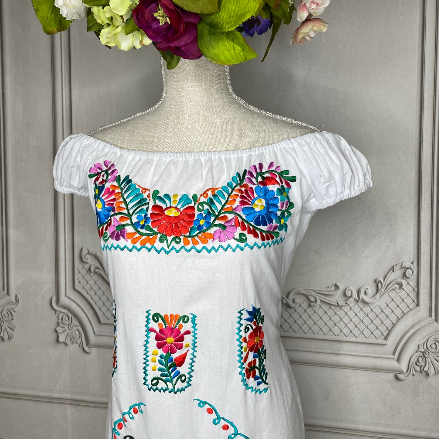 Off Shoulder Elastic Mexican Dress- Daisy
