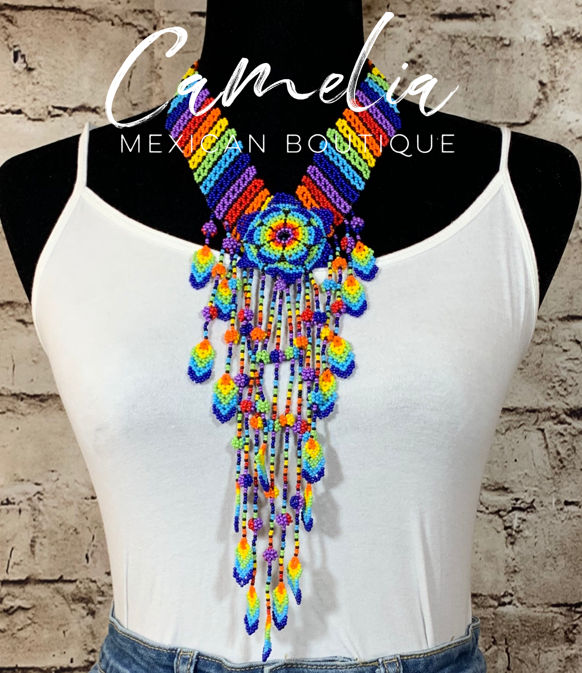 Mexican beaded necklace and hat topper – Goza Boutique