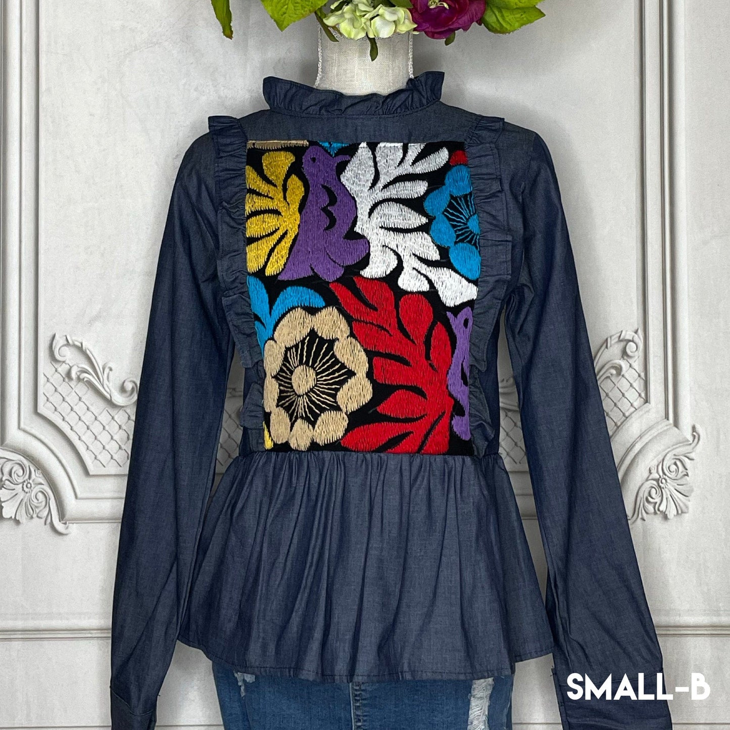 Jalapa Denim Peplum Blouse - Long Sleeve