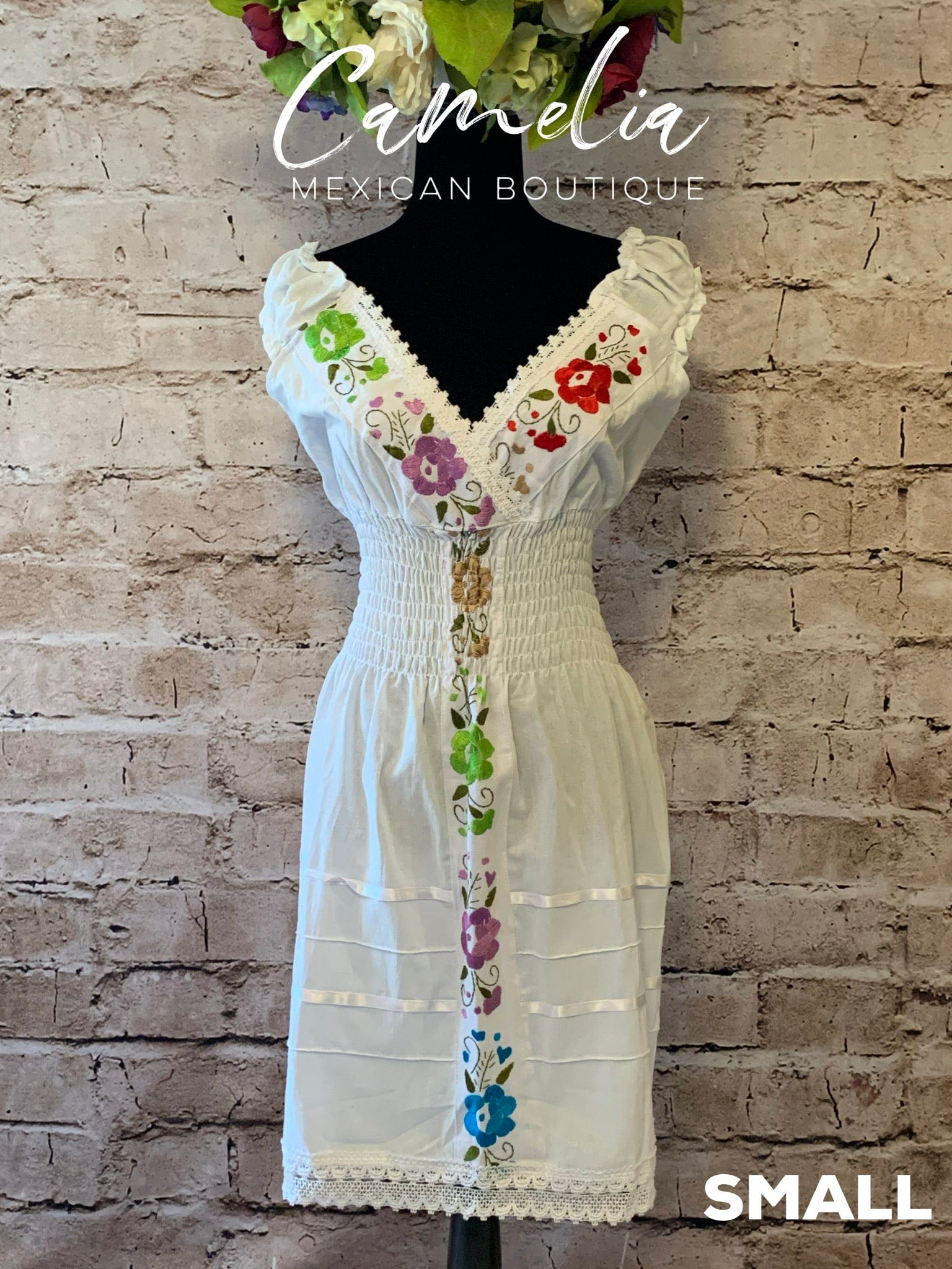 Margarita Off Shoulder Mexican Flower Dress Elastic – Camelia