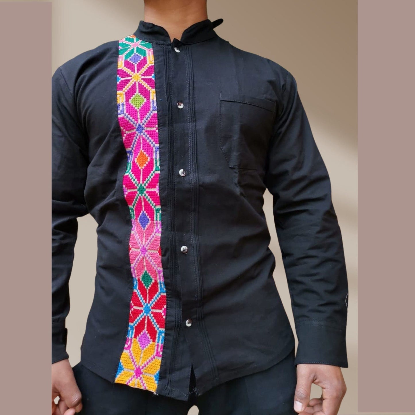 Men's Guayabera Shirt Long Sleeve Cross-Stitch