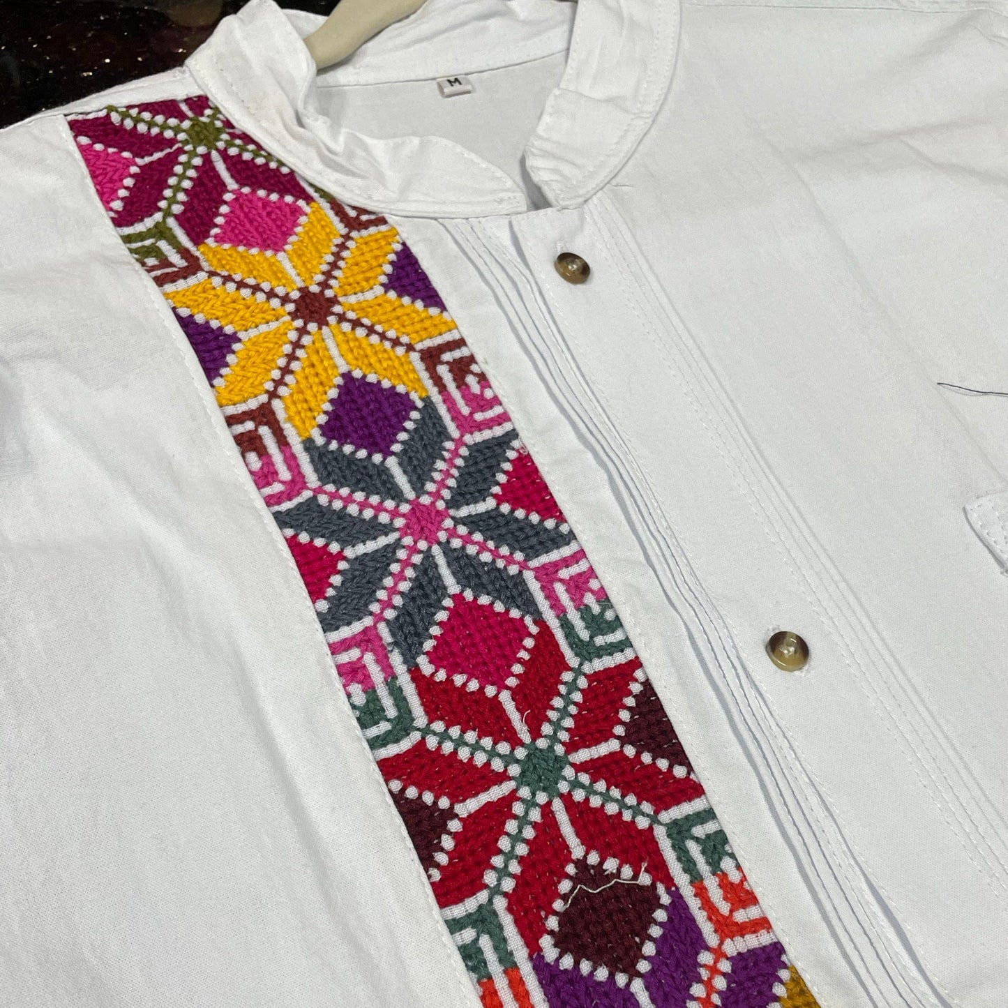 Men's Guayabera Shirt Long Sleeve Cross-Stitch