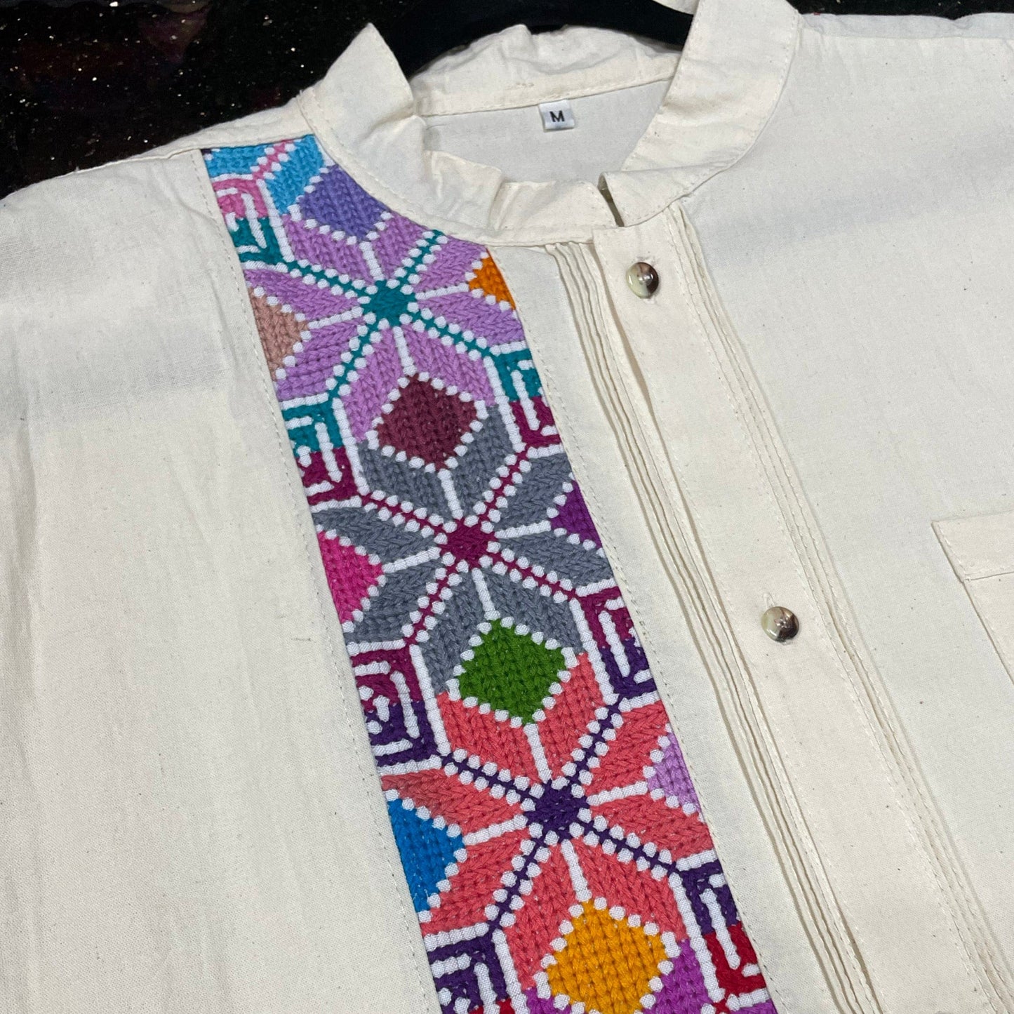 Men's Guayabera Shirt Long Sleeve Cross-Stitch