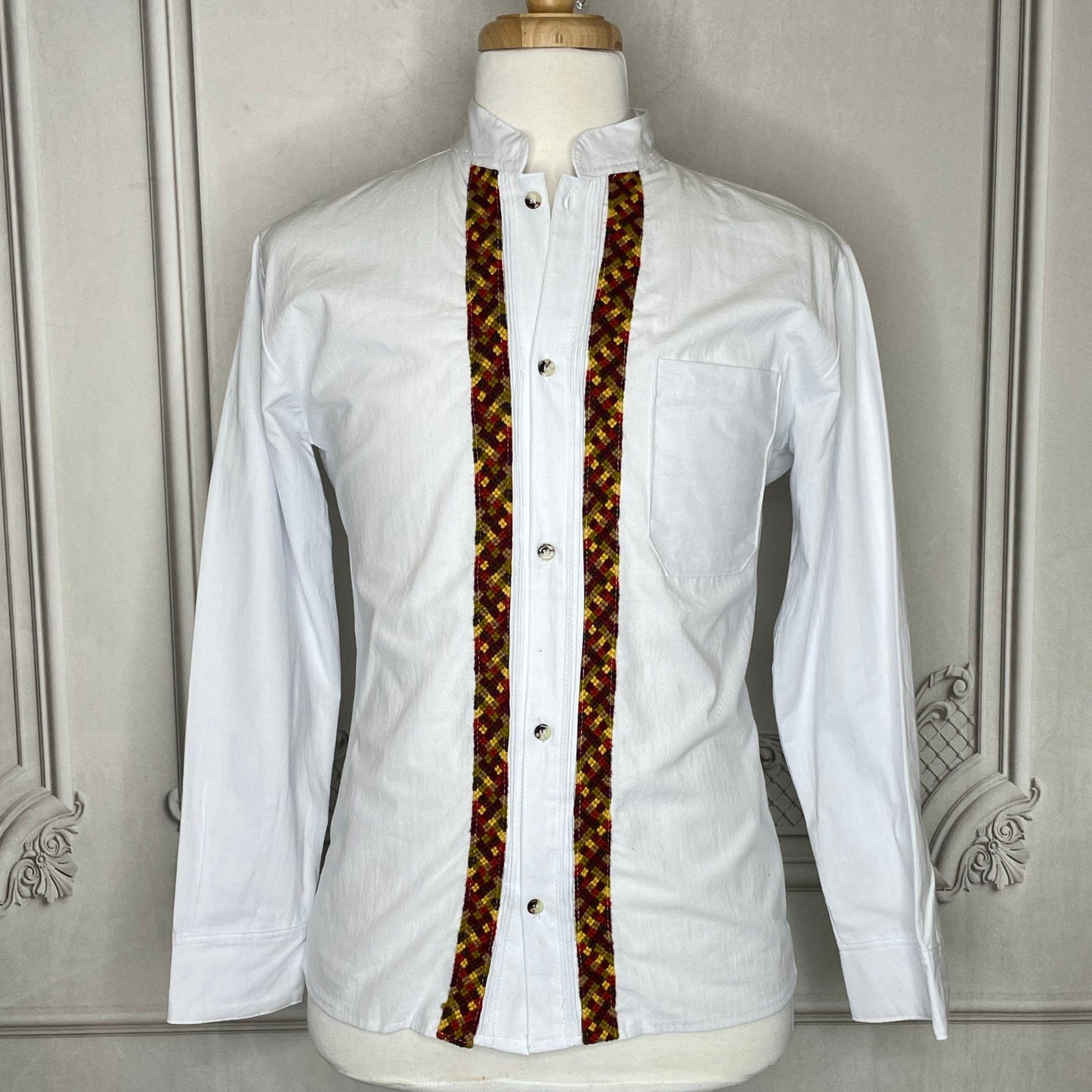 Men's Guayabera Shirt Long Sleeve Cross-Stitch Southwest