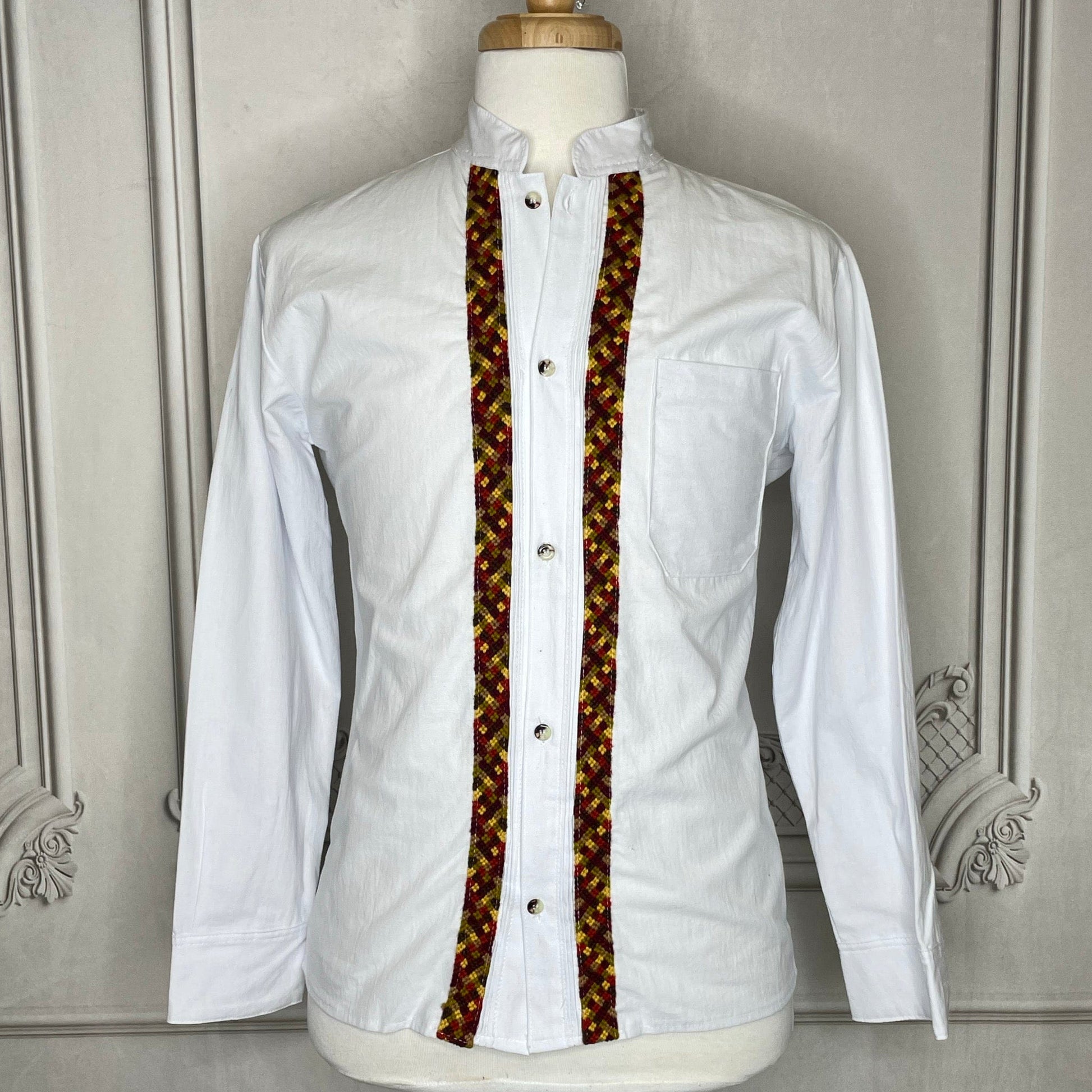 Men's Guayabera Shirt Long Sleeve Cross-Stitch Southwest