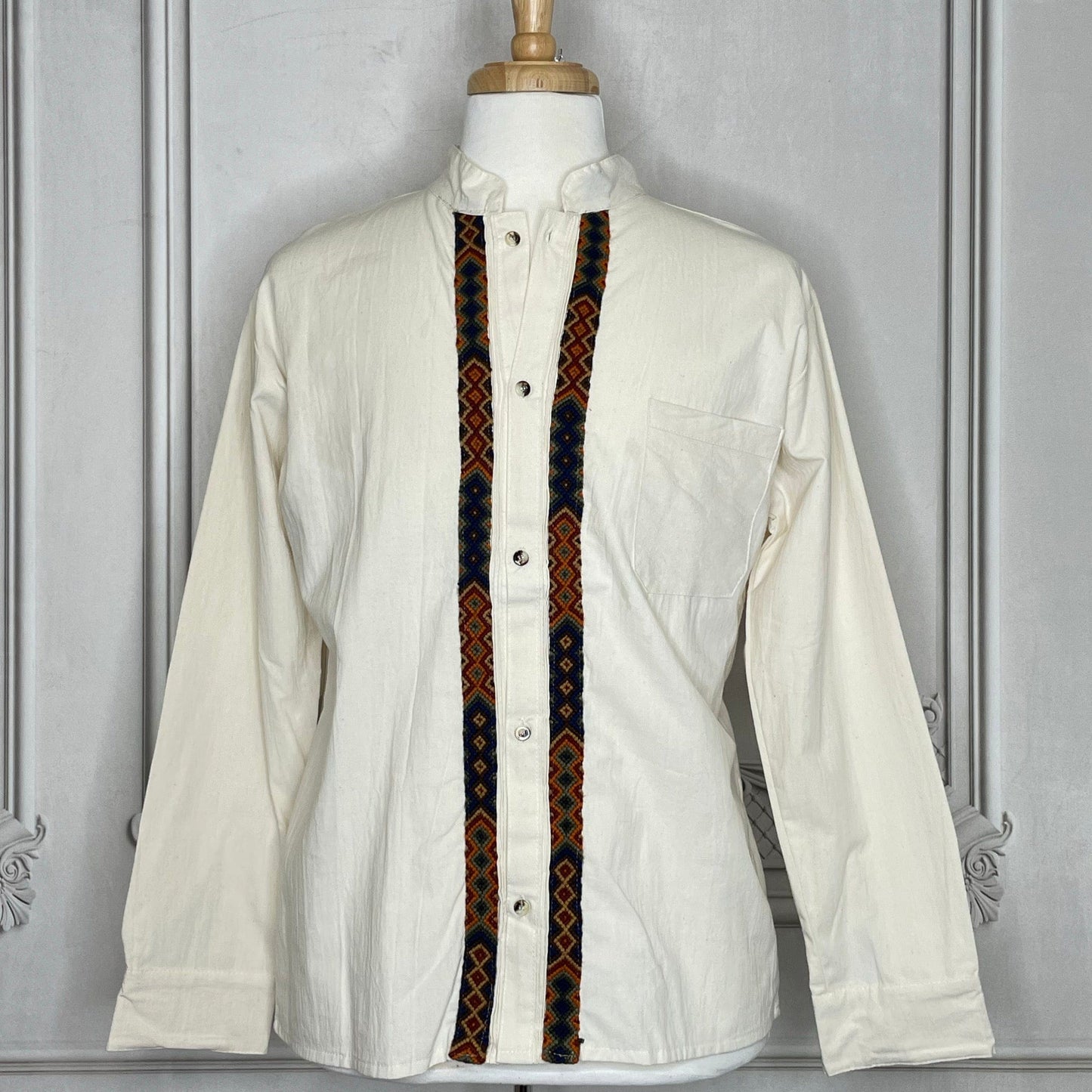 Men's Guayabera Shirt Long Sleeve Cross-Stitch Southwest