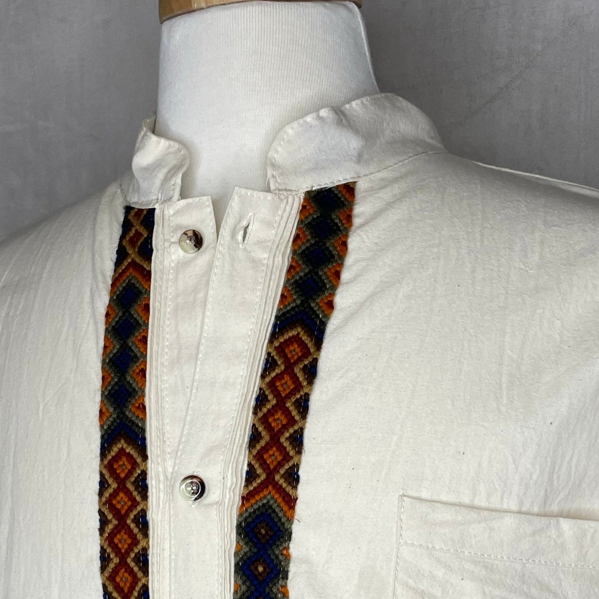 Men's Guayabera Shirt Long Sleeve Cross-Stitch Southwest