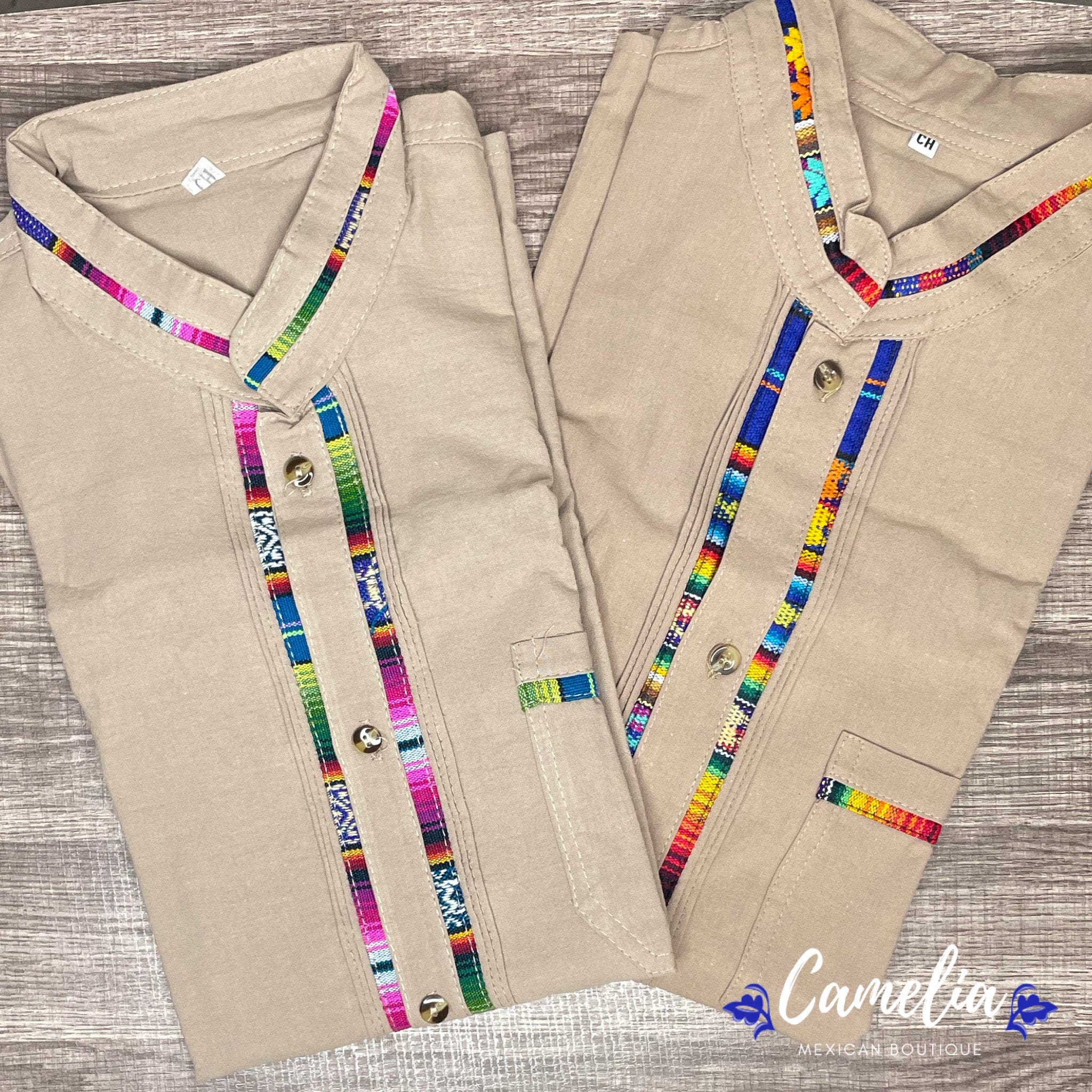 Men's Guayabera Shirt Short Sleeve Sarape Trim