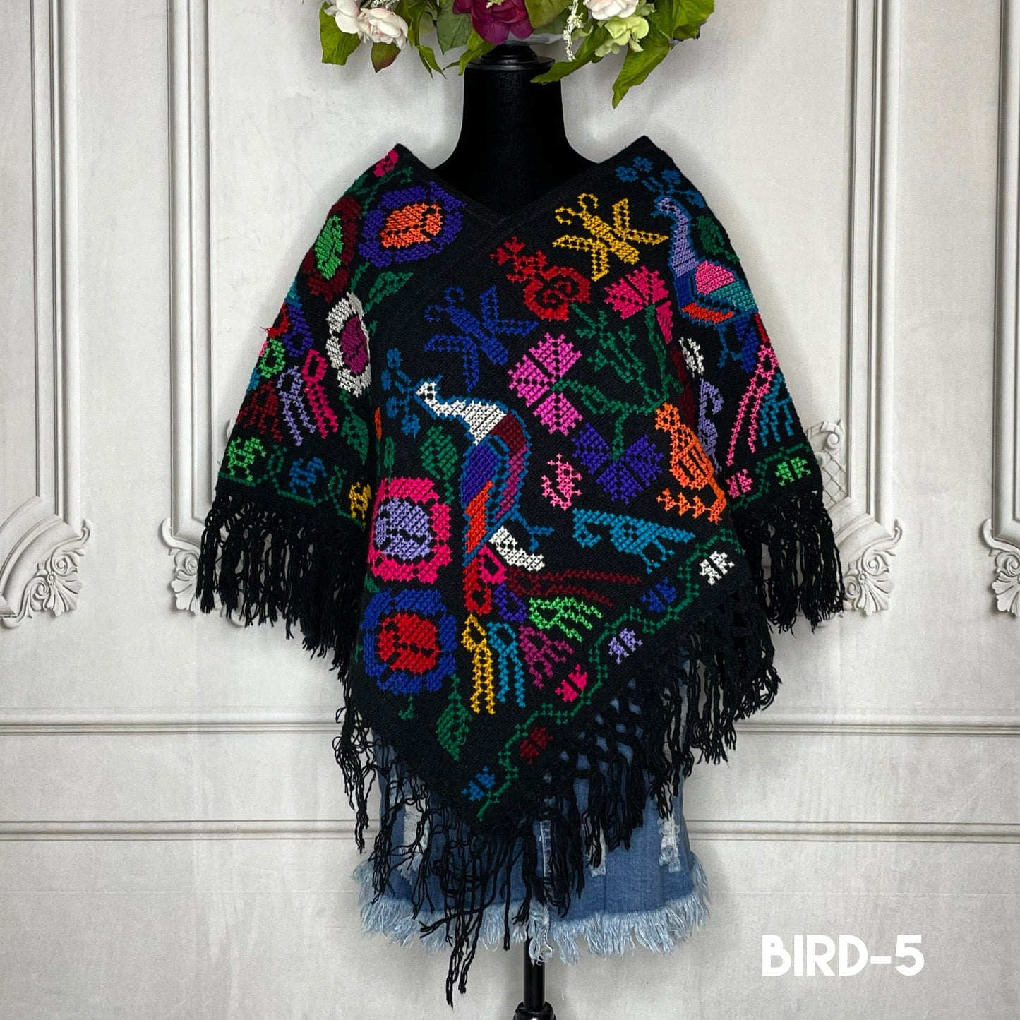 Mexican Cape Poncho Cross Stitch Black Peacock